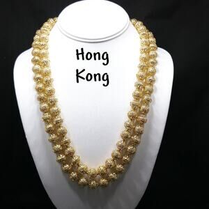 Hong Kong Filigree Bead Necklace – Vintage 1950s Double Strand